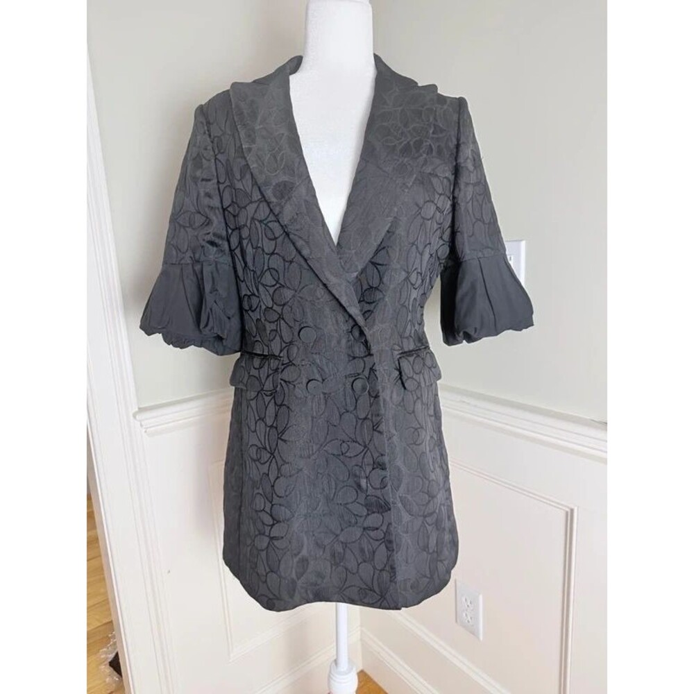 BCBG MaxAzria Black Jacquard Blazer Dress Size M Puff Sleeve